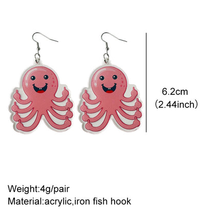 Pink octopus acrylic earrings - wallojewerly 