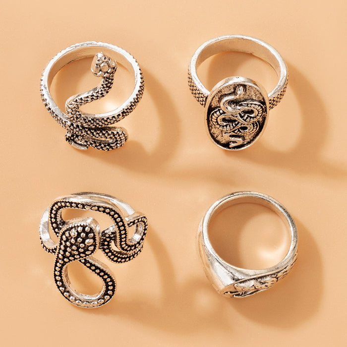 Vintage Geometric Snake Ring Set 4 Pieces