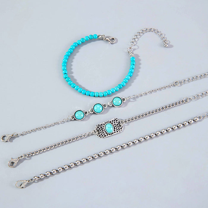 Conjunto de pulseras de turquesa bohemia: joyería con colgante cuadrado geométrico