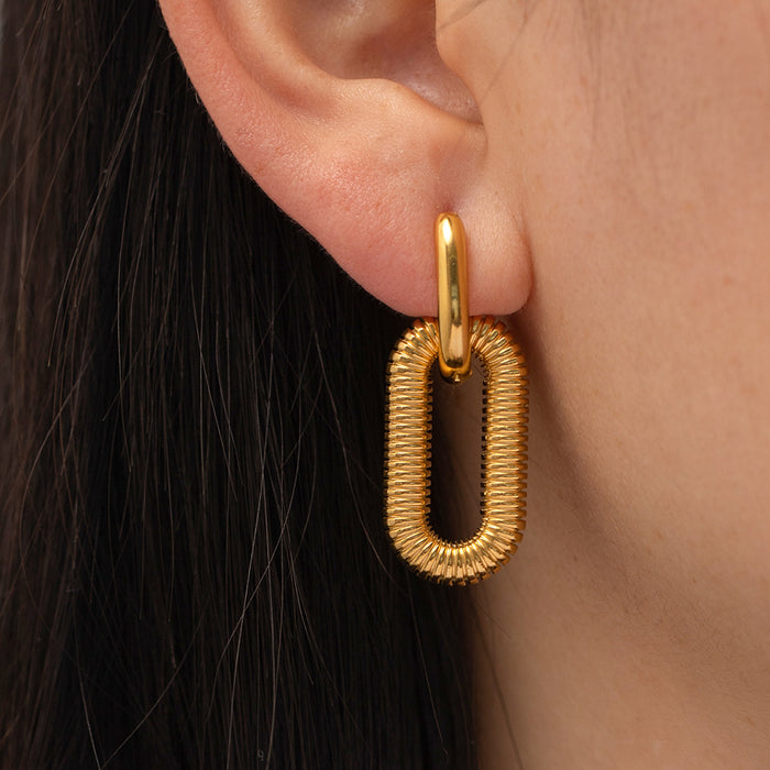 18K Gold Plated Stainless Steel Tassel Earrings - Trendy Geometric Design