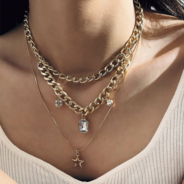 Cute Doll Pendant Double-Layer Cuban Chain Necklace