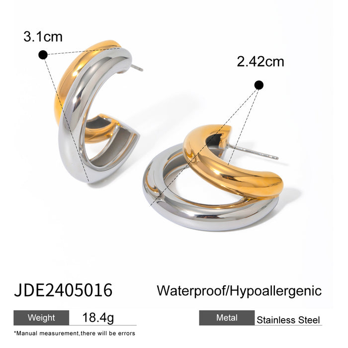 Stainless steel C-shaped earrings contrast color matching earrings titanium steel earrings