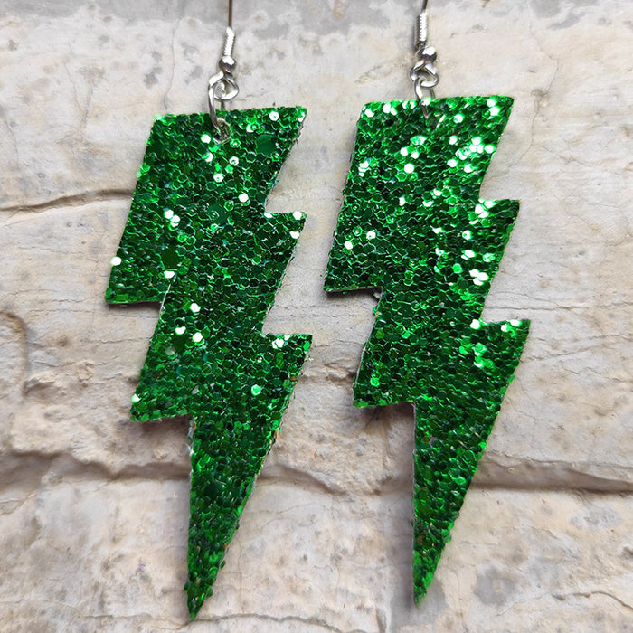 Carnival Style Glitter Lightning Leather Earrings with Bold Design