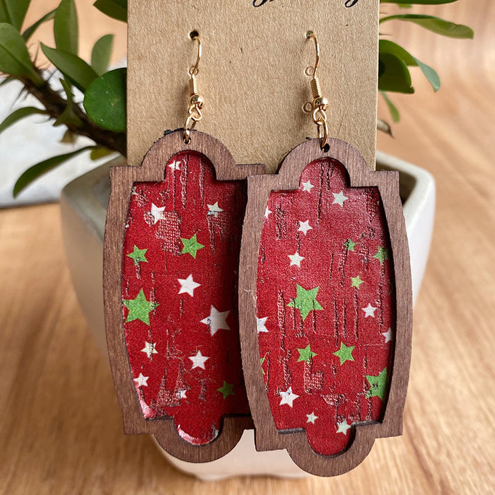 Wooden plaid earrings