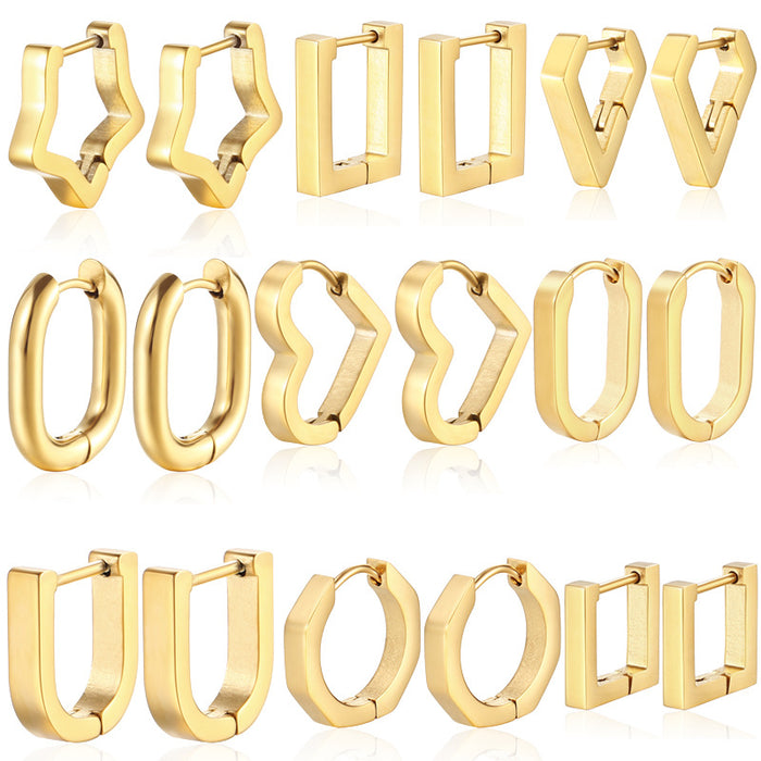 Gold geometric stainless steel earrings for men and women titanium steel hand-polished earrings