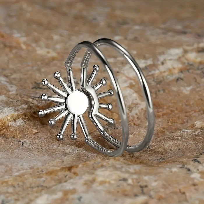 Serie Amanecer y Atardecer Nuevos anillos para parejas Anillos para el dedo índice japoneses y coreanos Anillos con girasoles