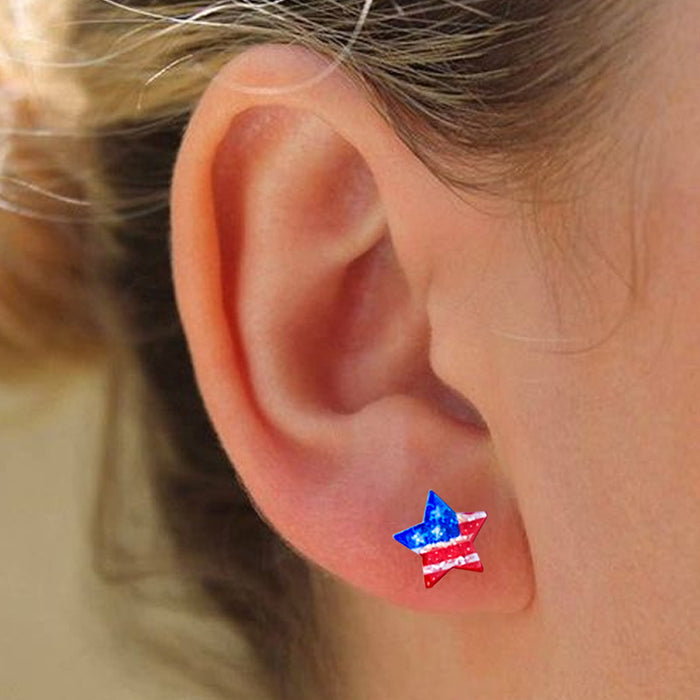 Independence Day Earrings with American Flag, Heart, and Star Designs