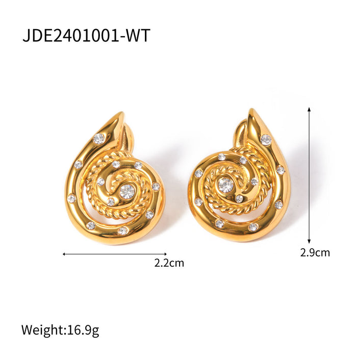 Pendientes de acero inoxidable bañados en oro de 18 quilates con forma de C y lava: joyería de acero y titanio de moda