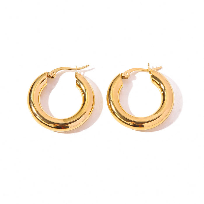 18K Gold Plated Stainless Steel Heart Hoop Earrings - Exaggerated Design with Glossy Finish