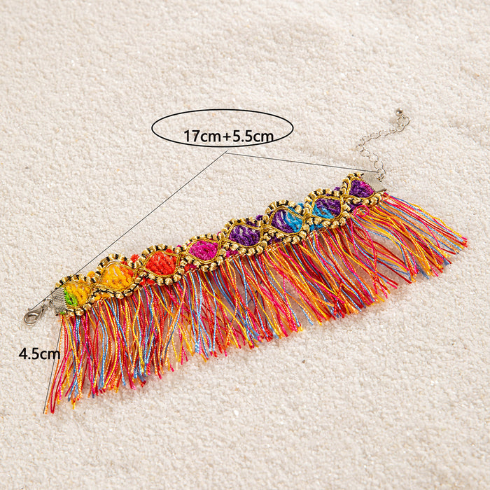 Pulsera Bohemia con Borlas de Colores y Rayas de Tela Étnica – Joyería de Moda para Mujer