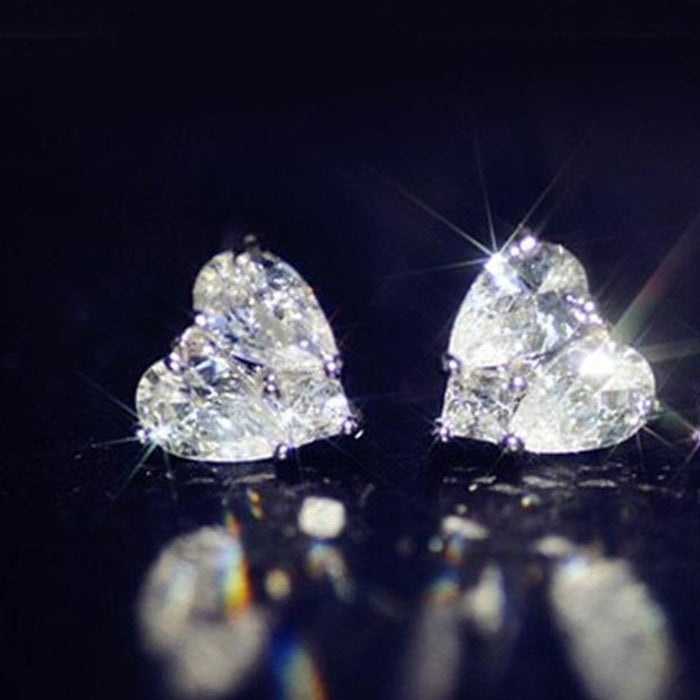 Love heart earrings super shiny diamond zircon stud earrings