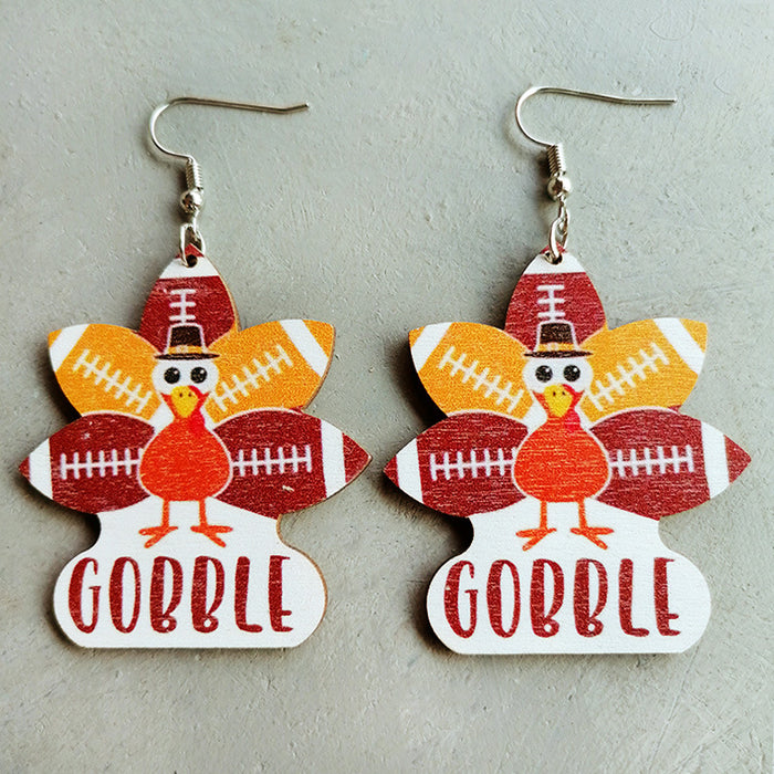 Wooden Thanksgiving Turkey Earrings