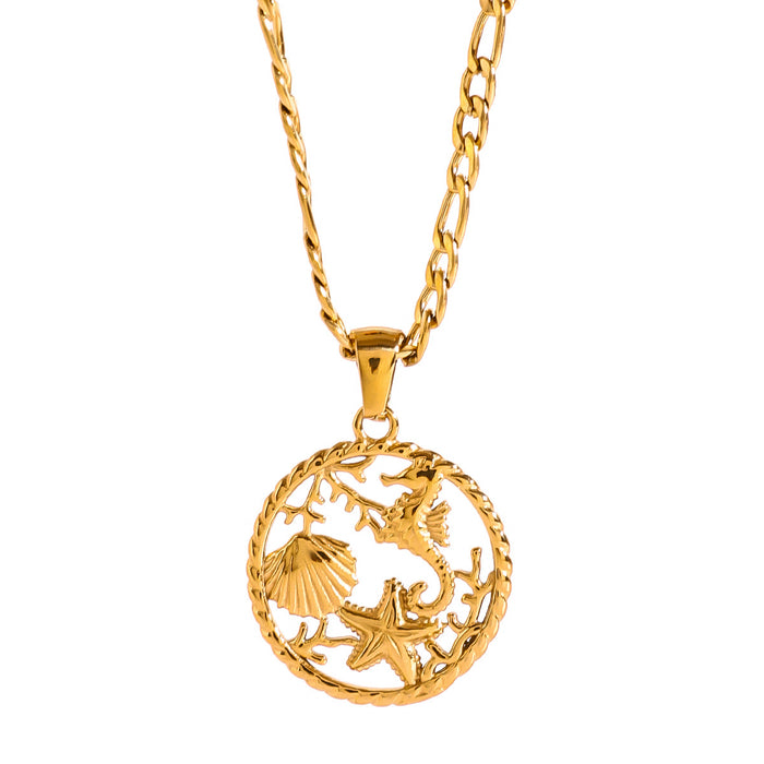 Stainless Steel Ocean Series Shell Pendant Necklace 18K Gold Plating