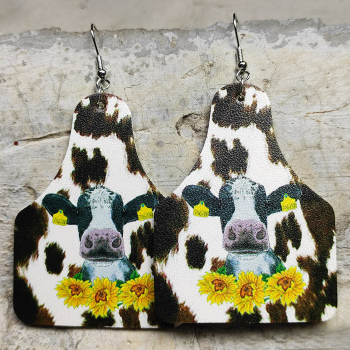 Cross Teardrop Leather Earrings with Western Flag Sunflower and Boot Design