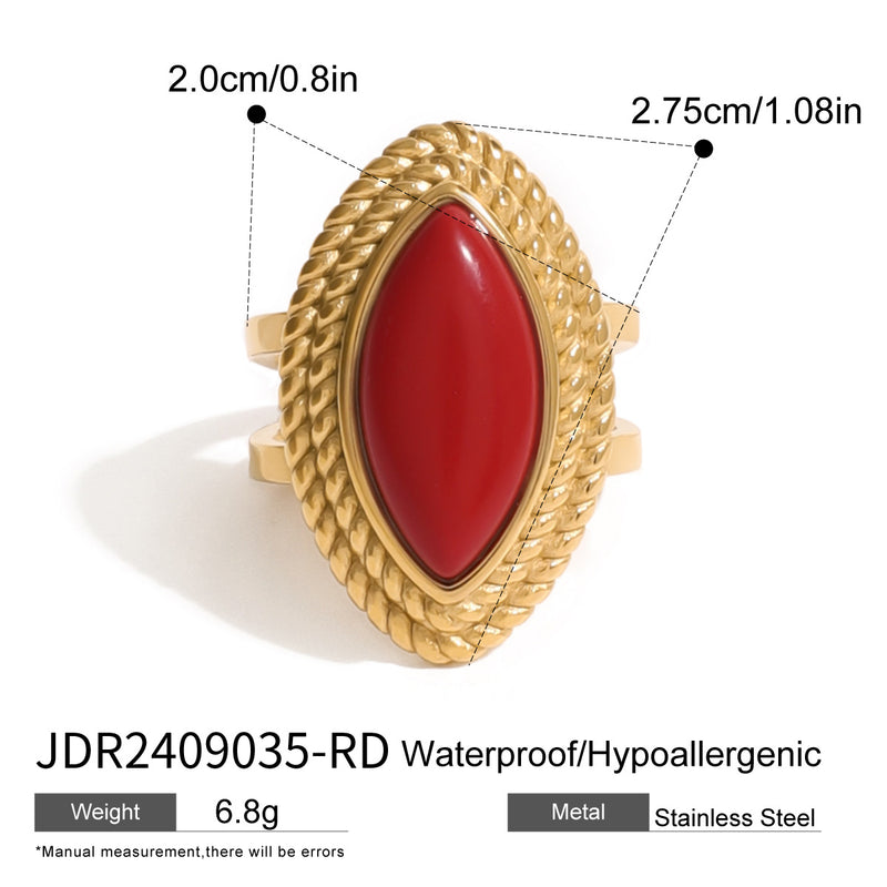 Anillo abierto de ónix negro de acero inoxidable chapado en oro de 18k