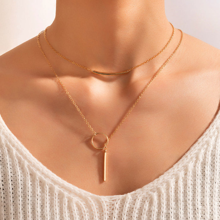 Collar geométrico multicapa para mujer: joyería minimalista con colgante circular