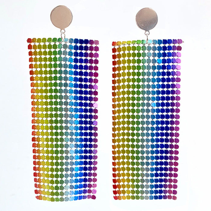 Rainbow Color Metal Mesh Aluminum Earrings with Exaggerated Nightclub Style