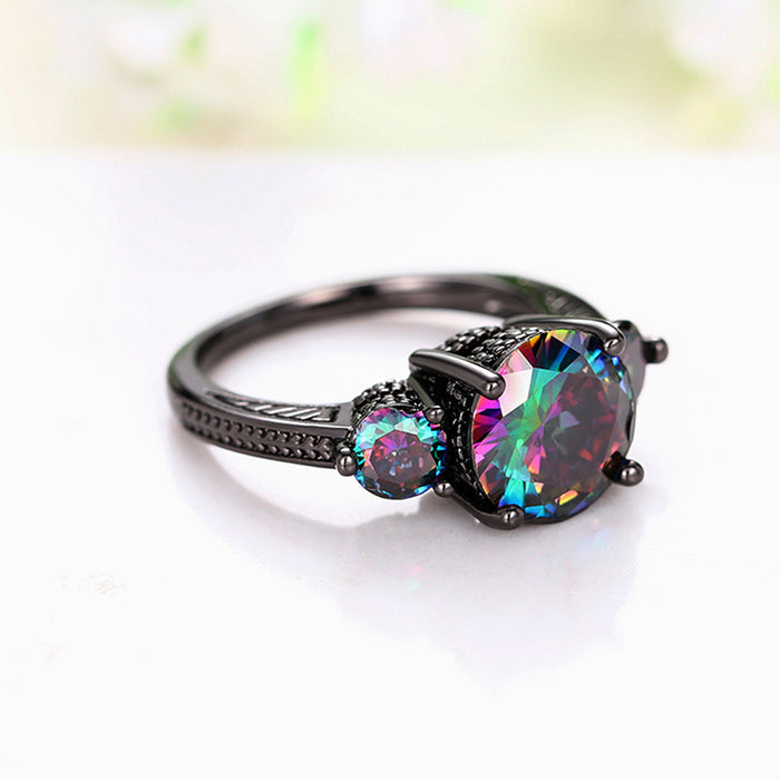 Colorful three zircon ring crown high-end model