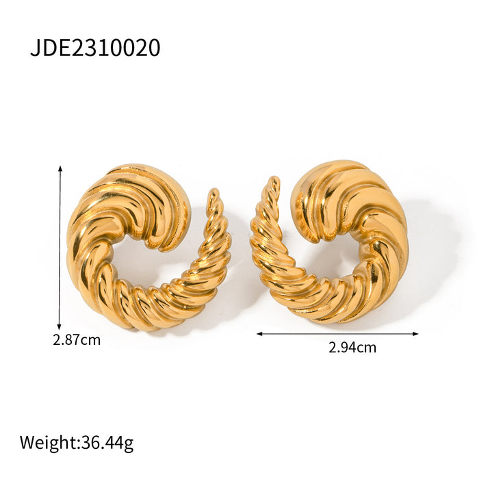 Trending 18K Gold Plated Stainless Steel Spiral Horn Earrings - Stylish Jewelry for Women