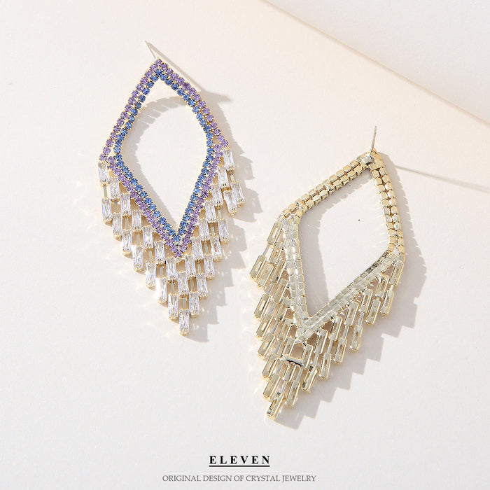 Luxury Purple Geometric Earrings - Heavy Zircon Dangles for a High-End Look