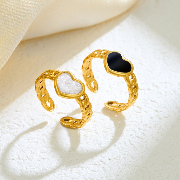 Wholesale stainless steel electroplated woven dripping heart-shaped openwork rings