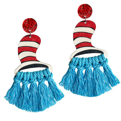 Bohemian Handwoven Tassel Fan-Shaped Earrings with a Reading Theme for Teachers