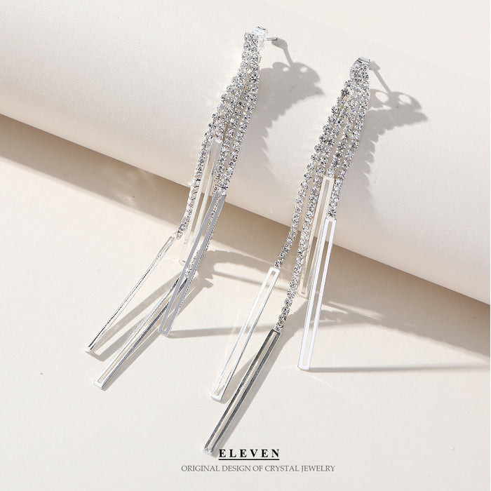 Trendy Tassel Earrings - Long Rhinestone Dangles for a Stylish Look