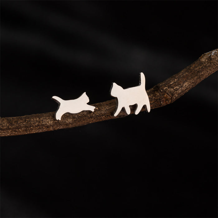 Running Cat Stainless Steel Earrings - Fun and Playful Animal Jewelry