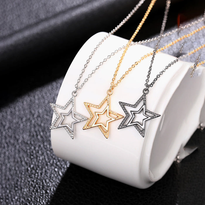 Hollow five-pointed star sweater chain three-dimensional star necklace