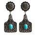 Vintage Floral Bull Tag and Pumpkin Flower Earrings with Turquoise and Alloy Design - wallojewerly 