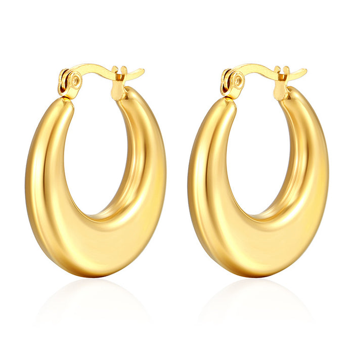 Pendientes redondos huecos de acero inoxidable chapados en oro de 18 quilates, pendientes sencillos para mujer