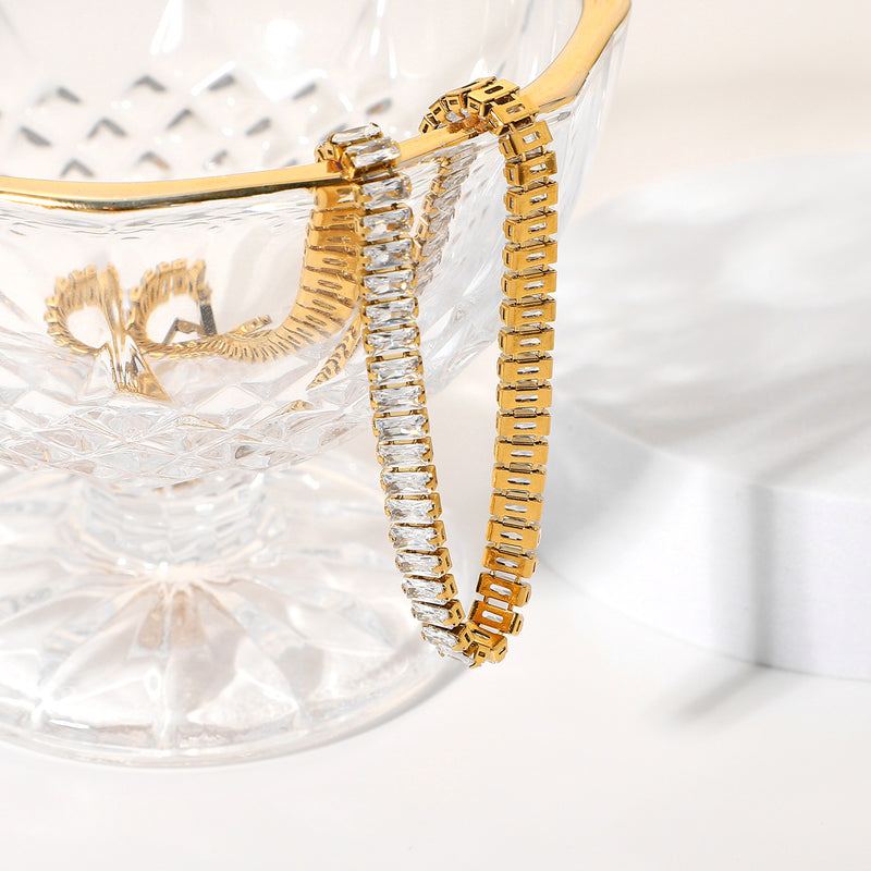 Trendy 6mm Wide Necklace - 18K Gold-Plated Stainless Steel with Square Cubic Zirconia Pendant - wallojewerly 