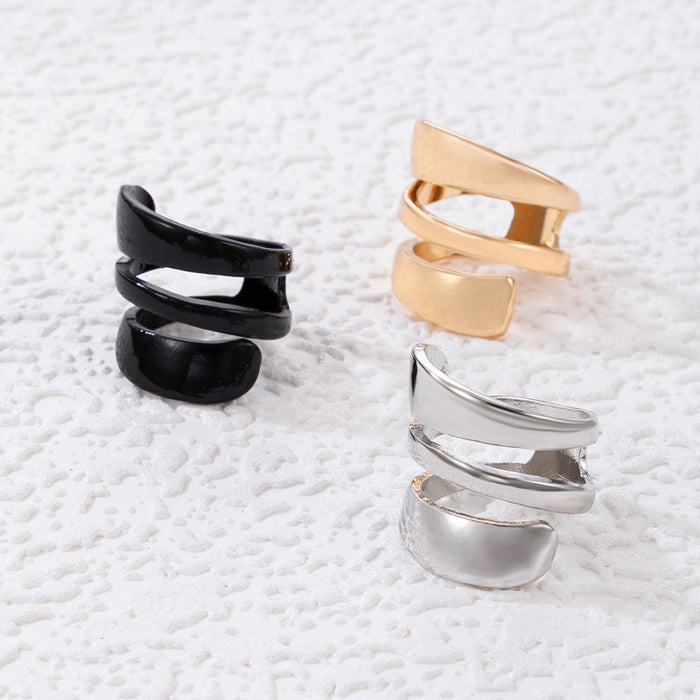 Spiral open three-color ring three-piece geometric hollow combination