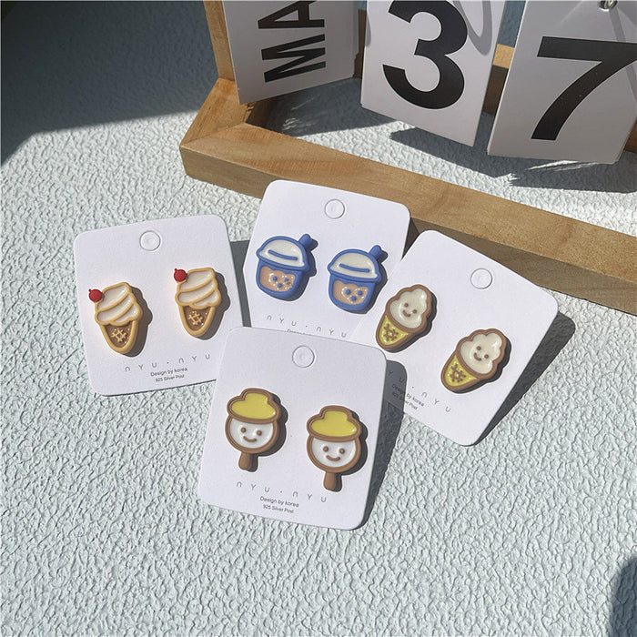 Cute and sweet earrings | Original personalized milk tea ice cream fun earrings