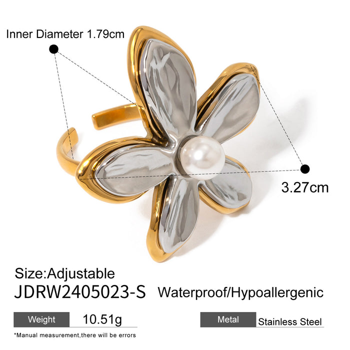 Stainless steel flower plain ring ring exaggerated design