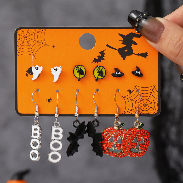 Wholesale Halloween Cartoon Stud Earrings Set - Spooky Pumpkin, Ghost & Bat Alloy Earring Multipack for Women