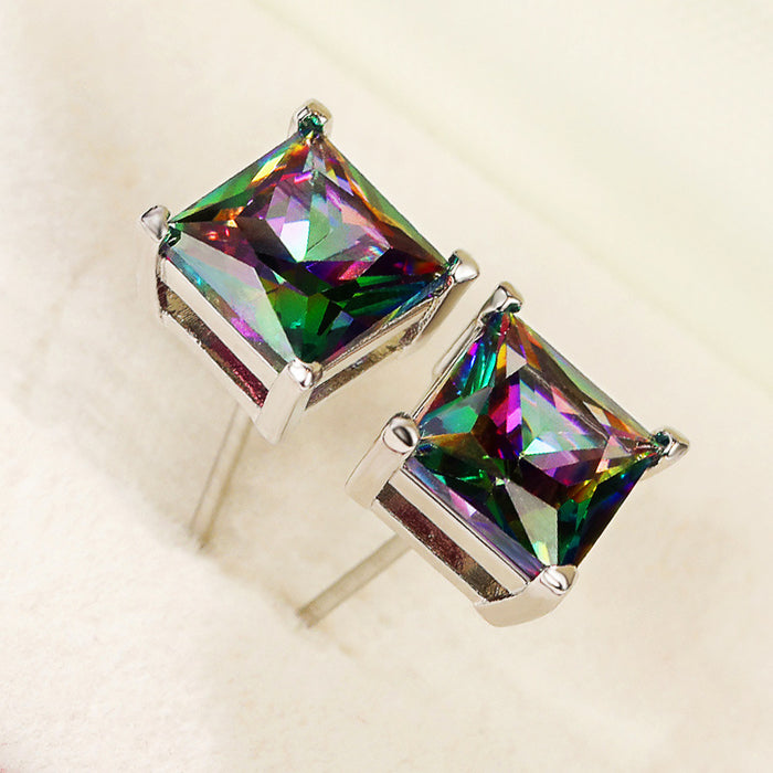 Colored diamond flower zircon earrings for women white gold plated earrings