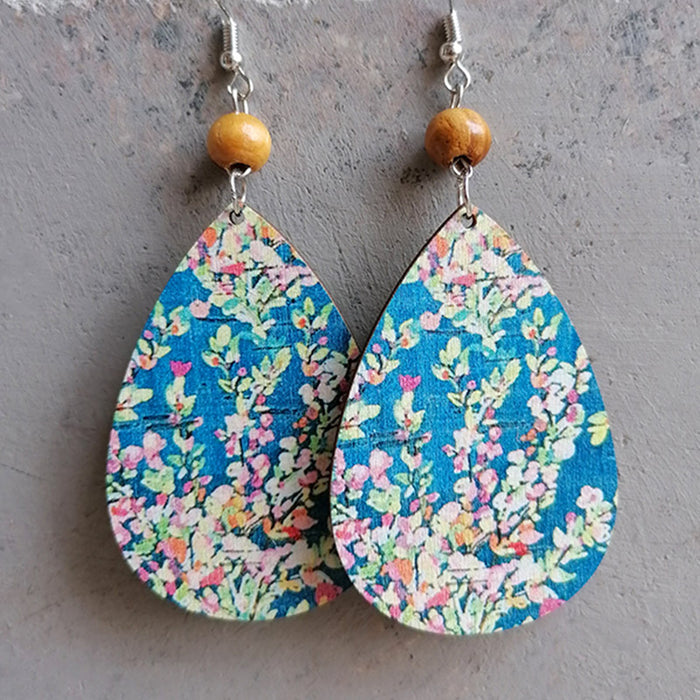 Vintage Bohemian Floral Teardrop Earrings with Print Design