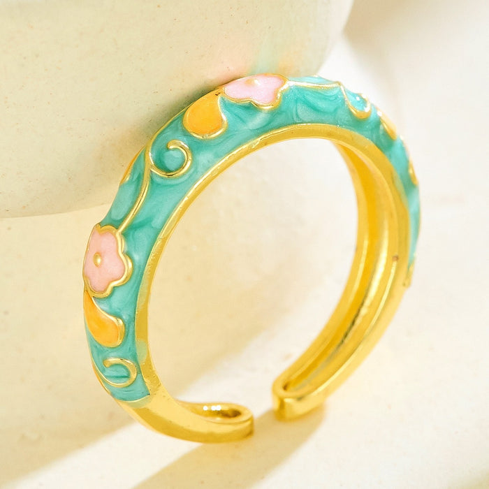 Wholesale enamel colored flower drip glaze open rings