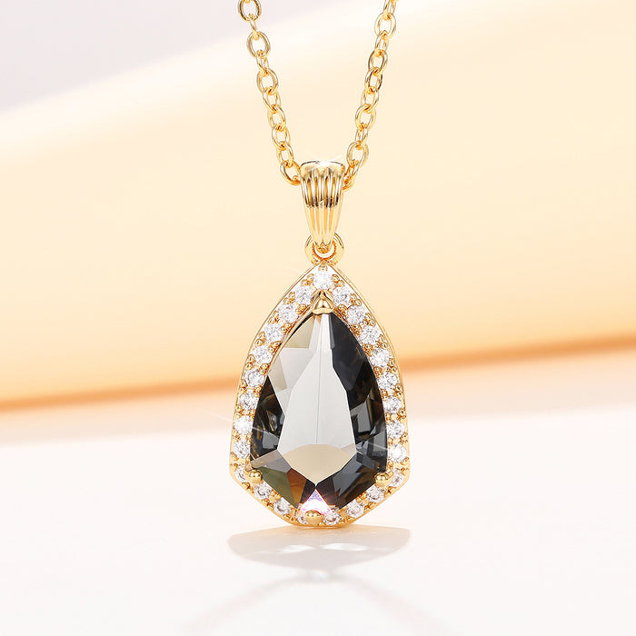 Grey crystal pendant women's teardrop-shaped clavicle necklace