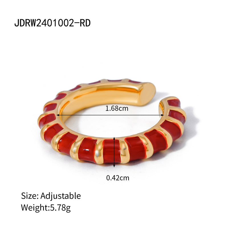 Anillo abierto de ágata roja de acero inoxidable