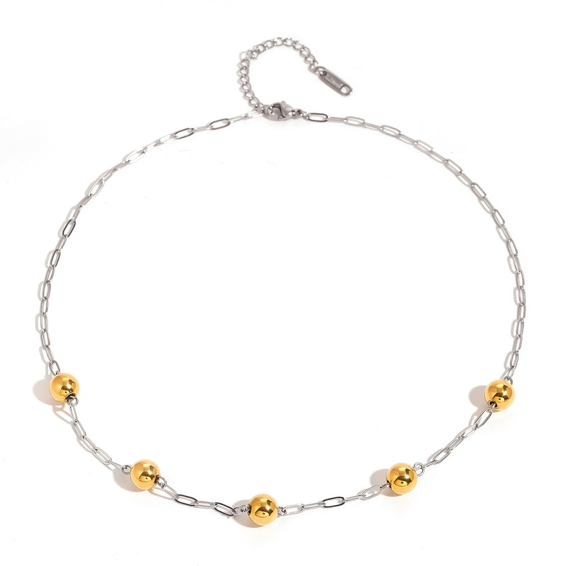 Stainless steel color matching beaded necklace clavicle chain titanium steel necklace pendant - wallojewerly 