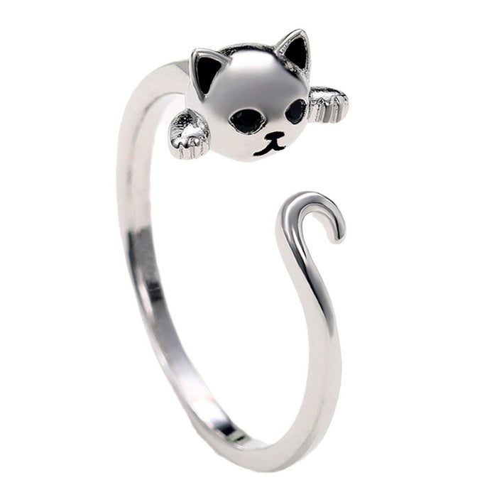 Lindo anillo abierto con forma de gato, estilo animal juguetón para estudiantes y mujeres