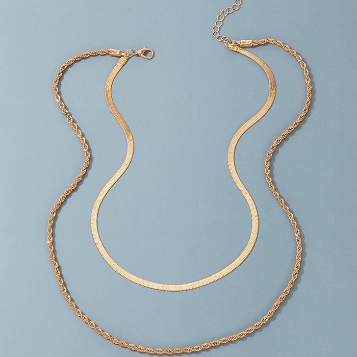 Alloy Snakebone Double Layer Necklace with Simple Braided Chain Design