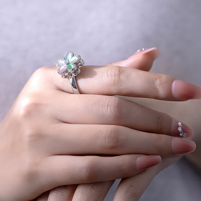Wholesale copper micro-painted colored five-petal flower rings