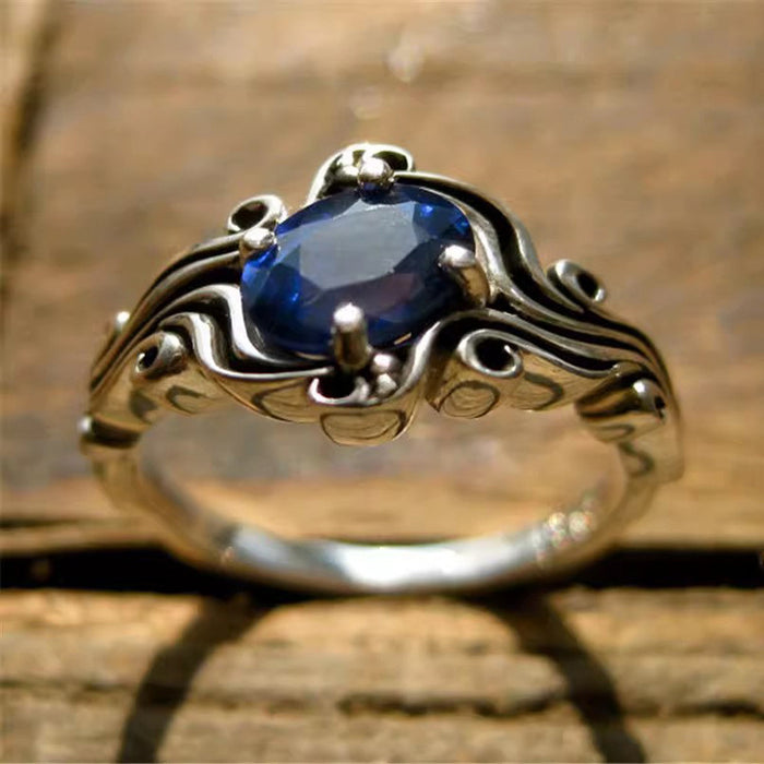 Imitation sapphire wave retro new Chinese style ring for women