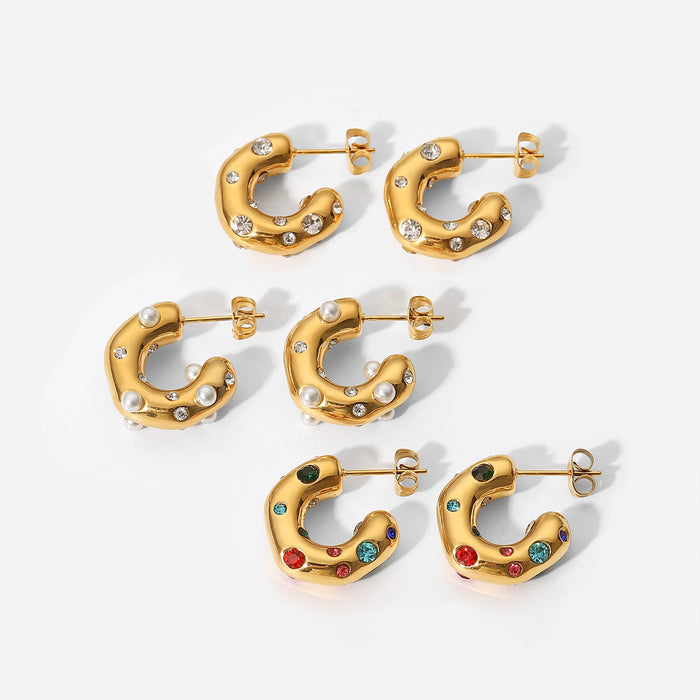 18K Gold Plated Stainless Steel Stud Earrings with Rivets - Unique Fashion Jewelry