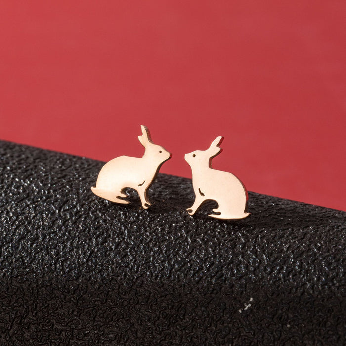 Butterfly rabbit earrings, Korean stainless steel small animal earrings ins girls cute cat fish earrings wholesale