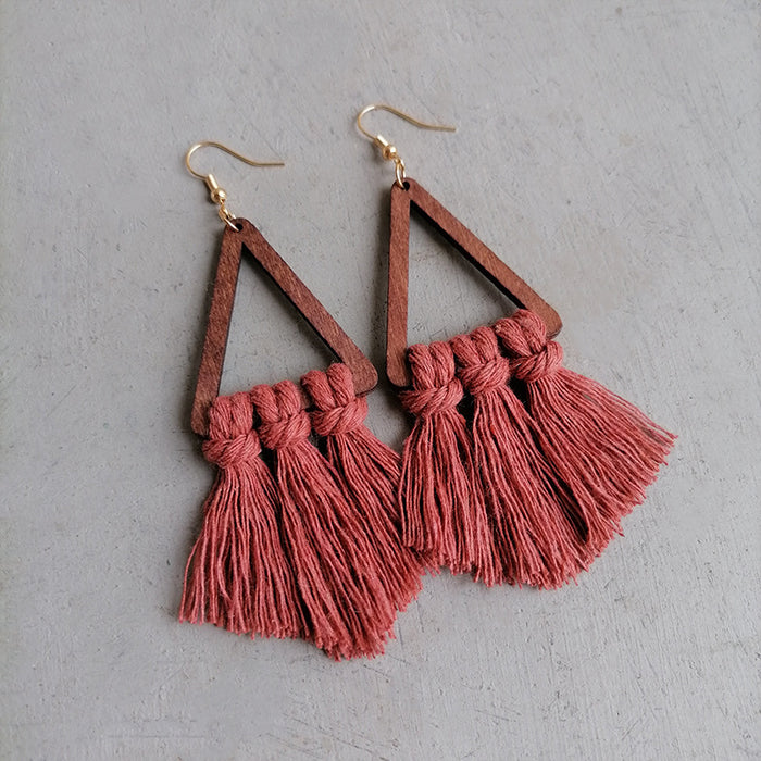 Summer Tassel Earrings with Morandi Color and Triangle Design