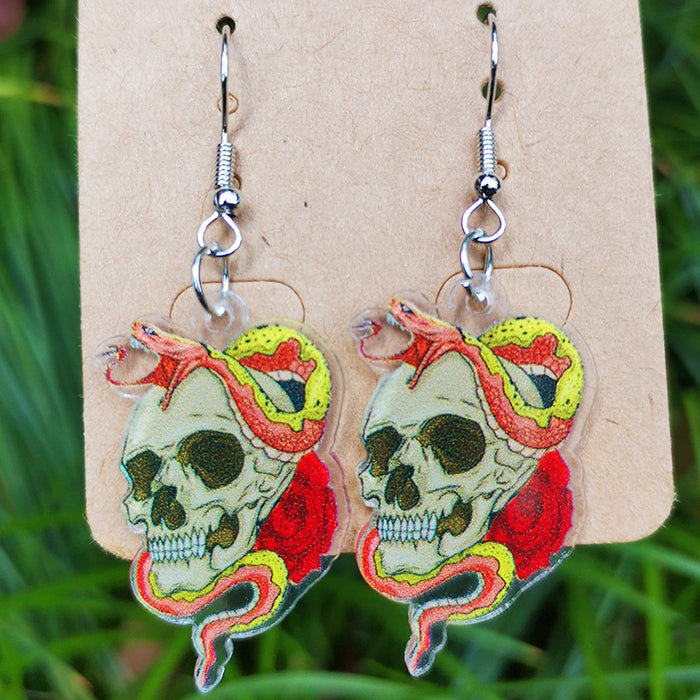 Day of the Dead Mushroom Snake Acrylic Earrings